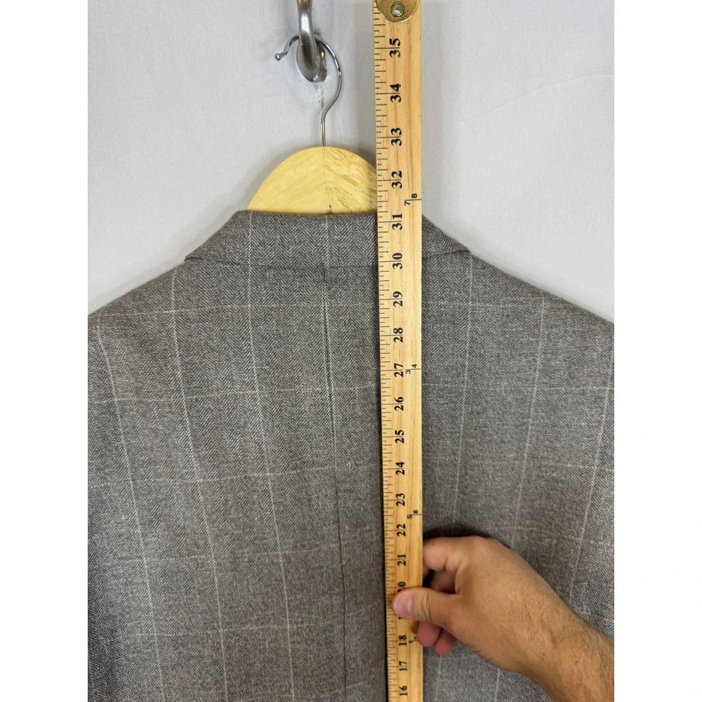 Pronto Uomo Couture Mens 44 Short Brown Windowpane Wool Silk Linen‎ Sport Coat